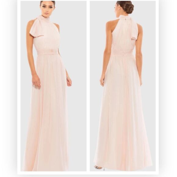 Mac Duggal 55035 High Neck Chiffon A-Line Gown Light Pink Size 2 NWT $398 - Picture 1 of 6